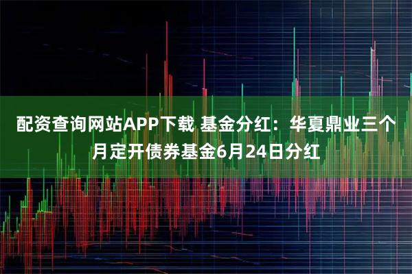 配资查询网站APP下载 基金分红：华夏鼎业三个月定开债券基金6月24日分红