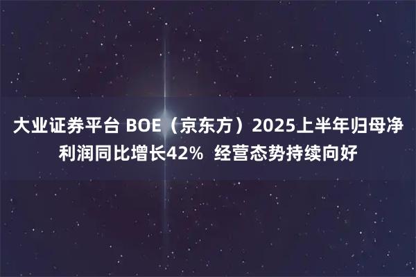 大业证券平台 BOE（京东方）2025上半年归母净利润同比增长42%  经营态势持续向好